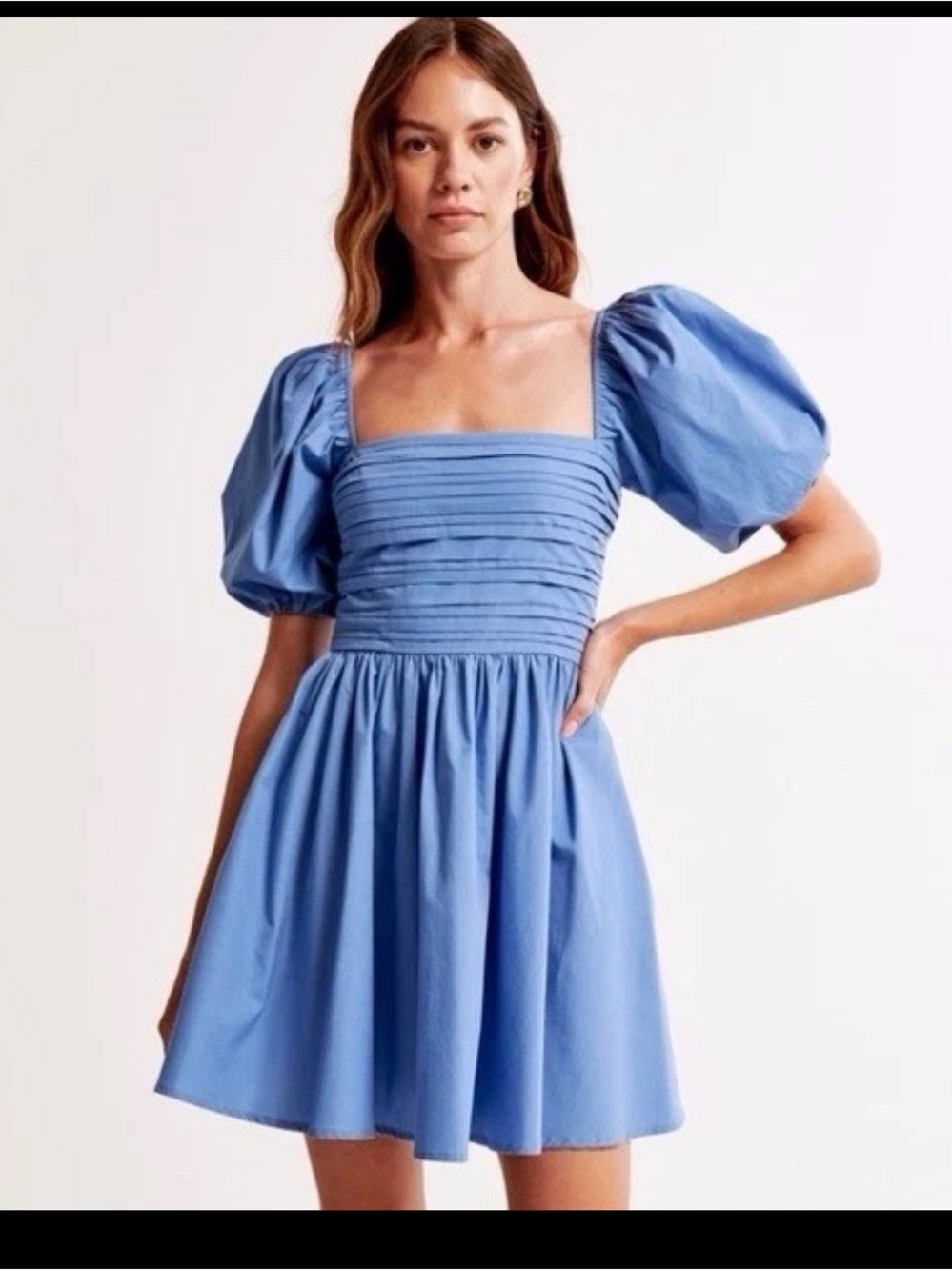 Abercrombie & Fitch Emerson Periwinkle Blue Square-Neck Puff Sleeve Mini Dress
